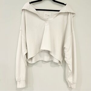Aerie Women's White Cropped Hooded Pullover Top Size XL